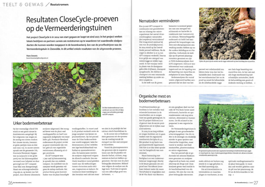 Publicatie in De Boomkwekerij, Teelt en Gewas, maart 2026, Close Cycle resultaten
